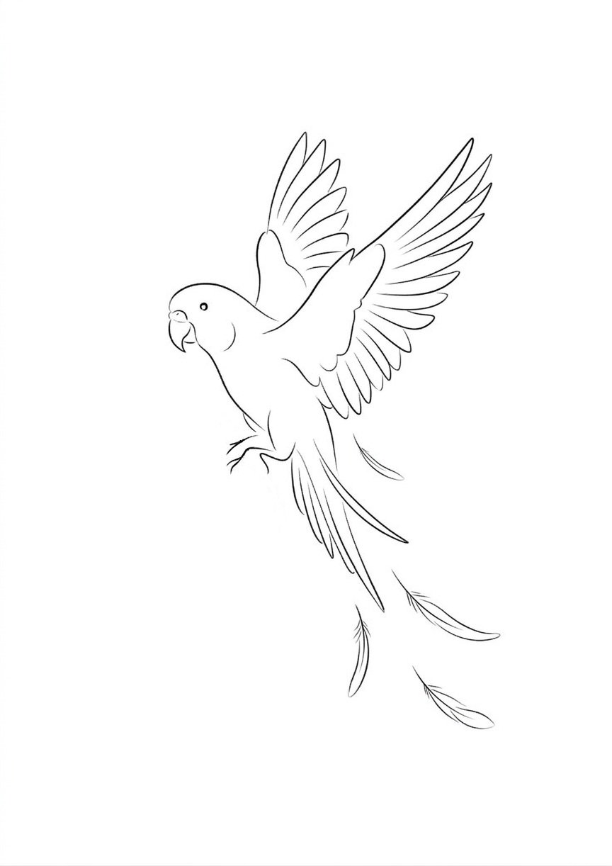 Une perruche s’envole en laissant quelques plumes