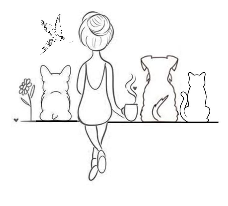 Florence entourée d’animaux dans une illustration en ligne claire